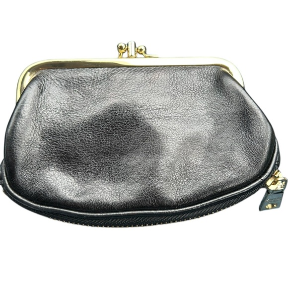 DKNY Town & Country Classic Double Frame Coin Purse Black Leather - Picture 6 of 6